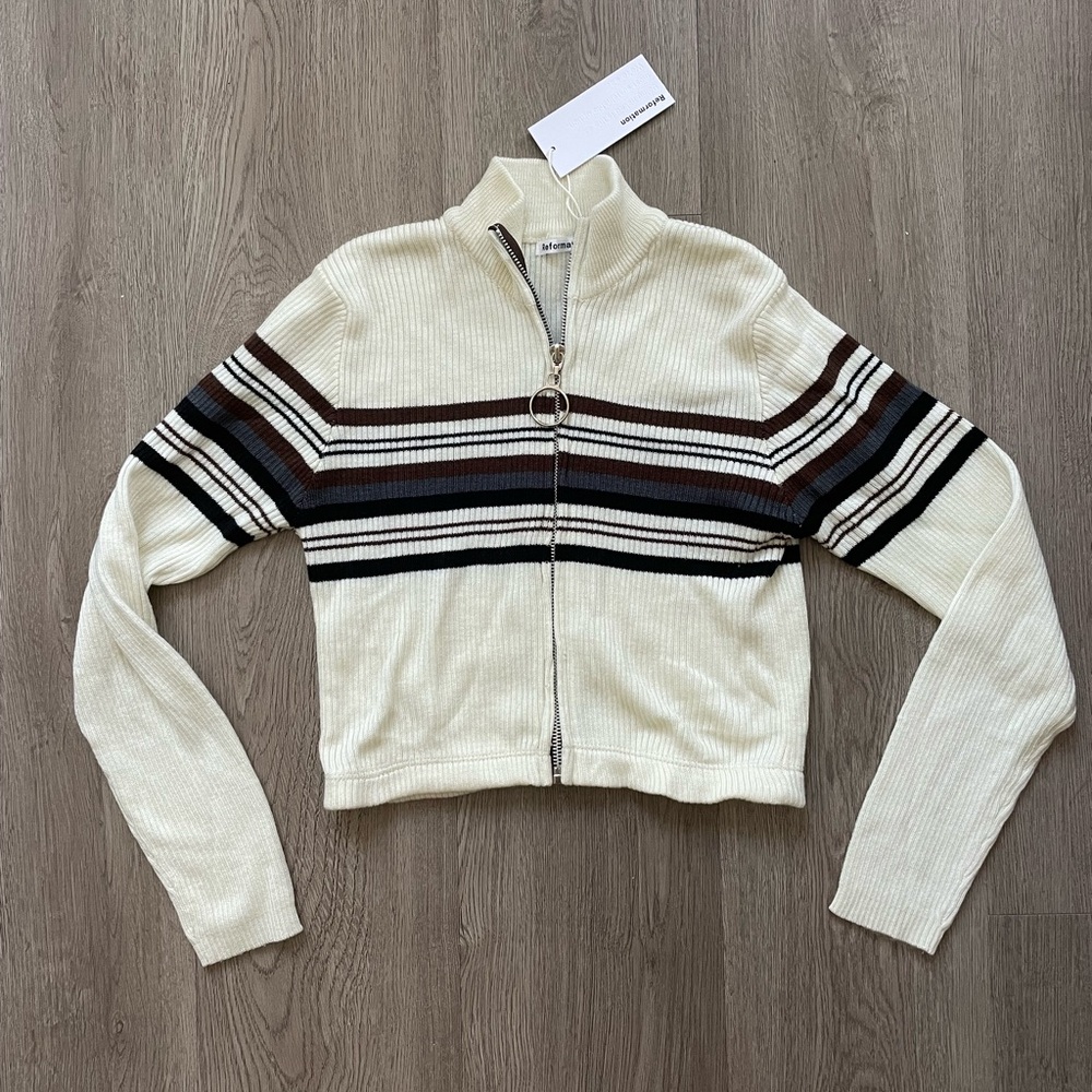 Reformation Vintage Zip Up Cream Sweater